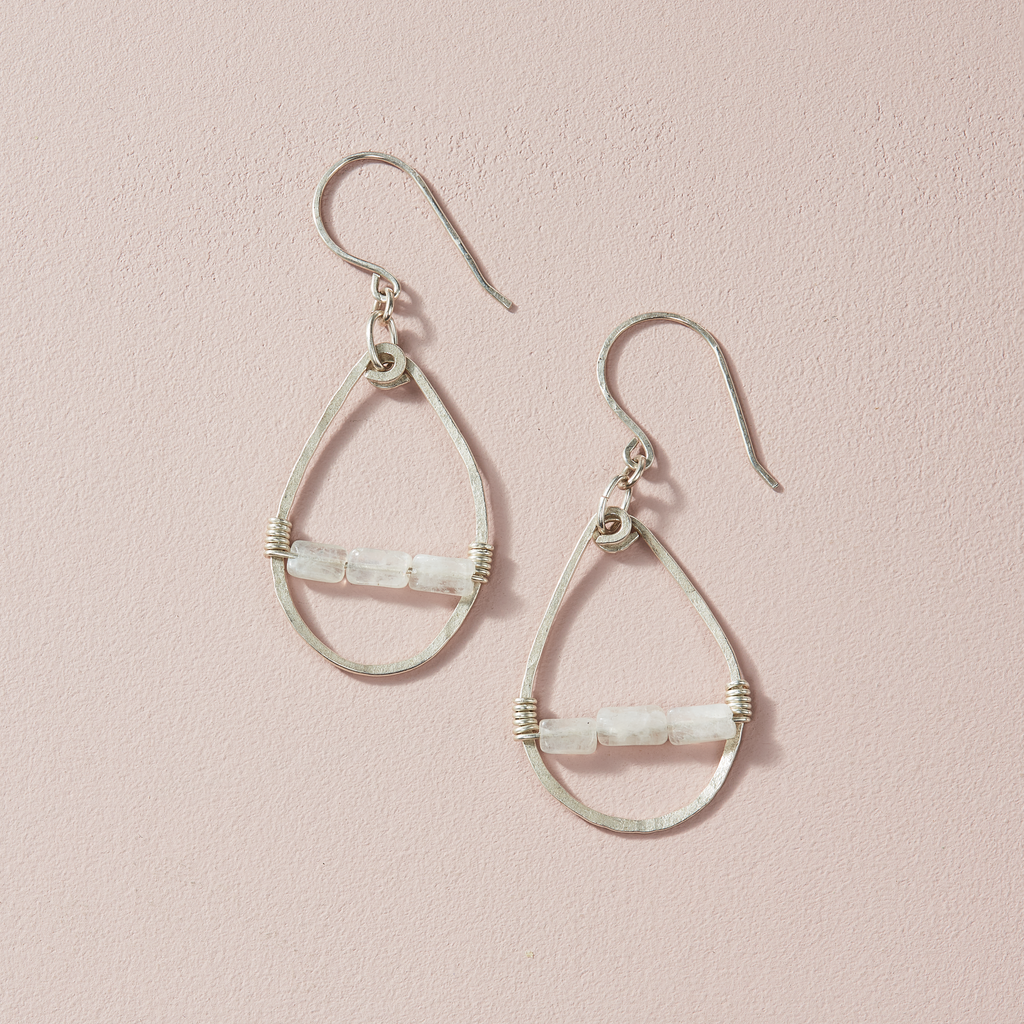 Silver Droplets with a row of moonstone