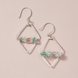 Bright Fluorite + Sterling Silver Diamond Hoops