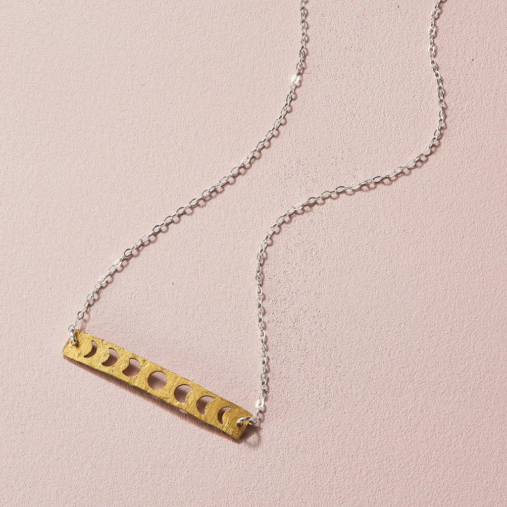 Brass Phases of the Moon Bar Necklace