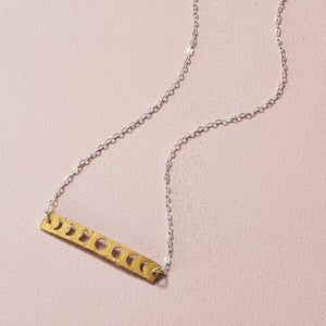 Brass Phases of the Moon Bar Necklace