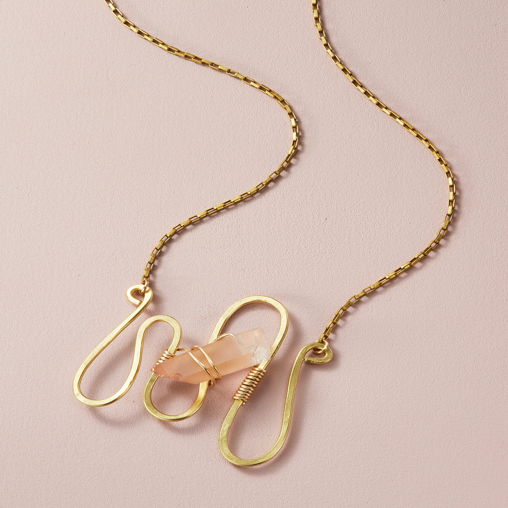 Sculptural Statement Necklace :: Brass +Rutilated Quartz