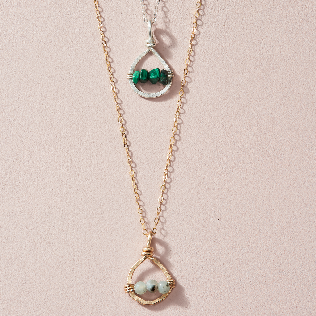 Small Silver Hoop || Malachite