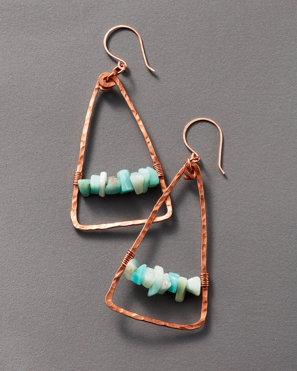 Amazonite + Copper Triangle Earrings
