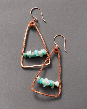 Amazonite + Copper Triangle Earrings