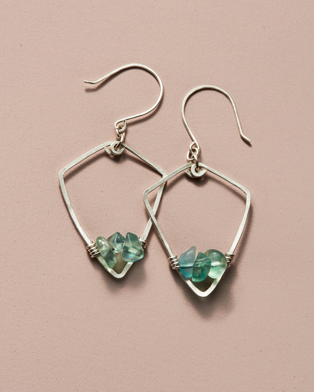 Bright Blue Fluorite + Silver Shield Earrings