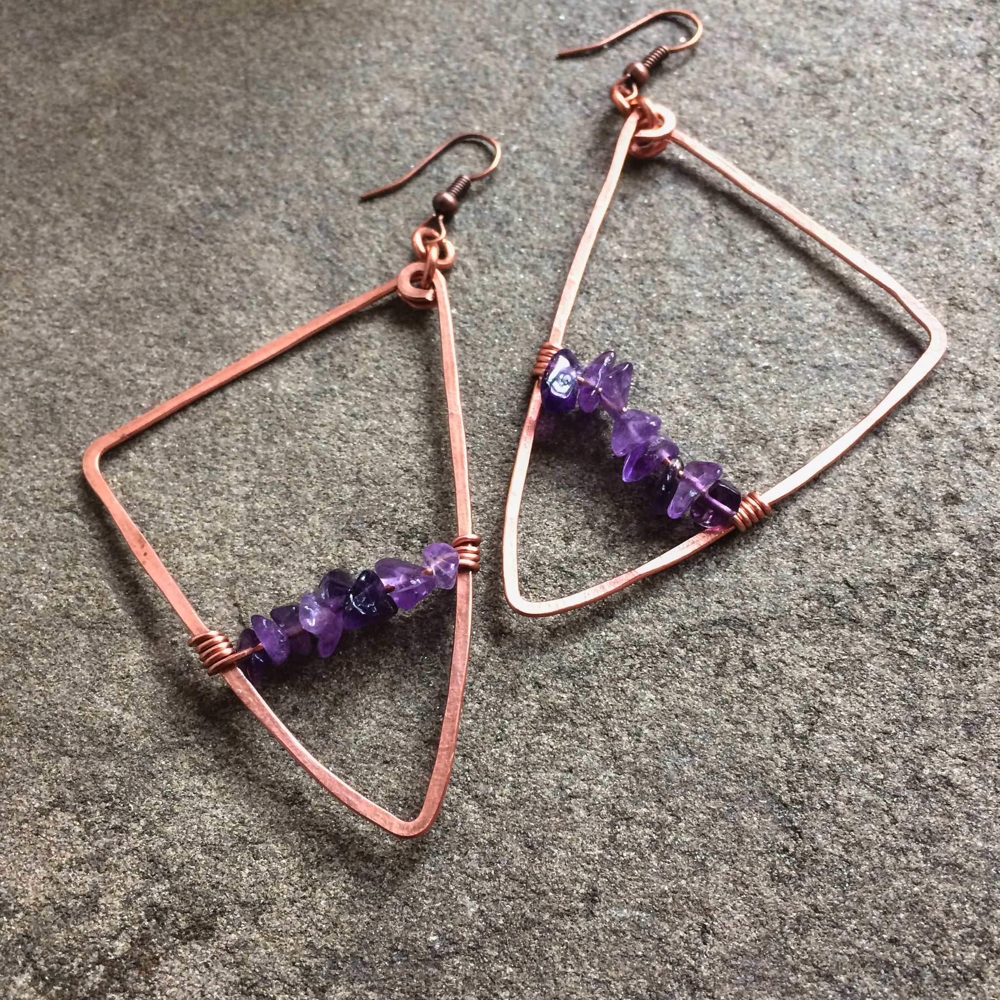 Asymmetrical Amethyst Triangle Earrings