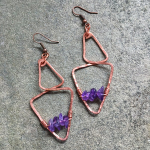 Copper Amethyst Abstract Earrings