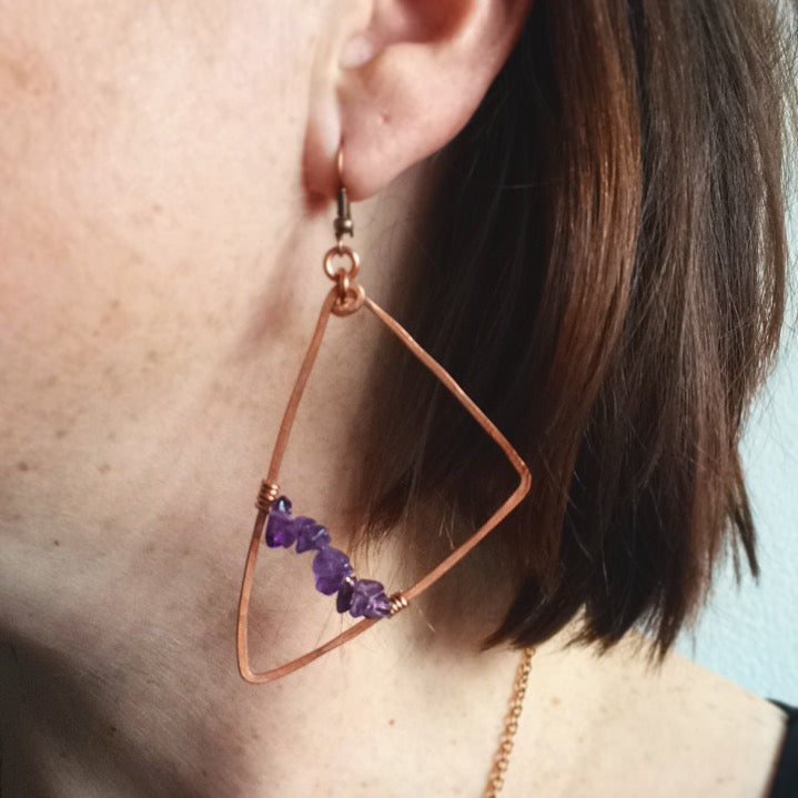 Asymmetrical Amethyst Triangle Earrings