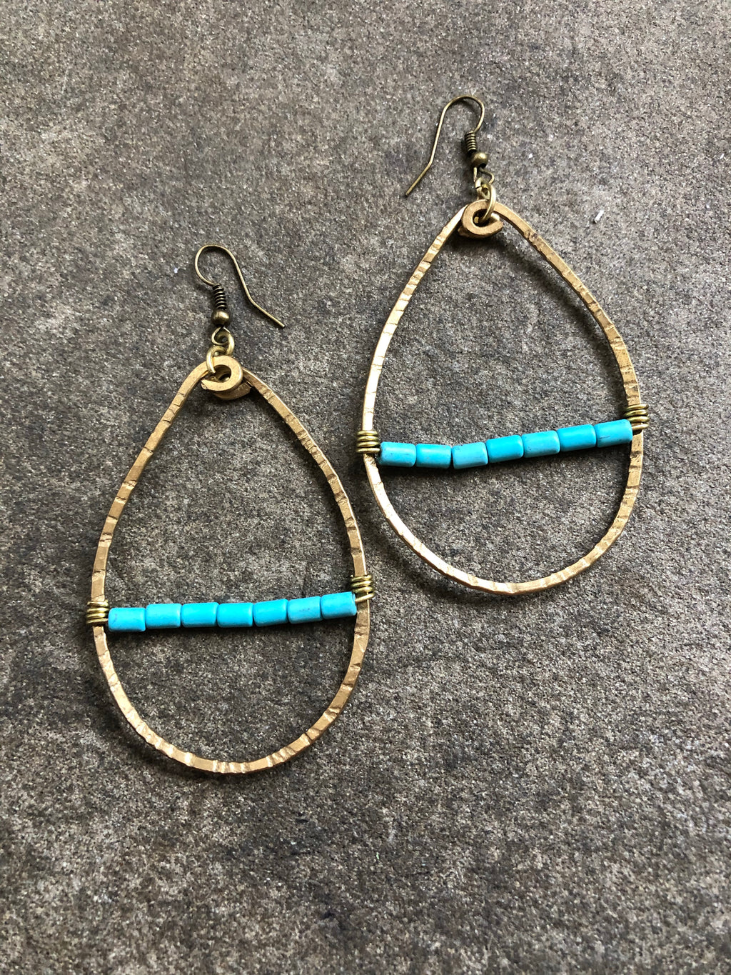 Brass Hoops with Turquoise Howlite