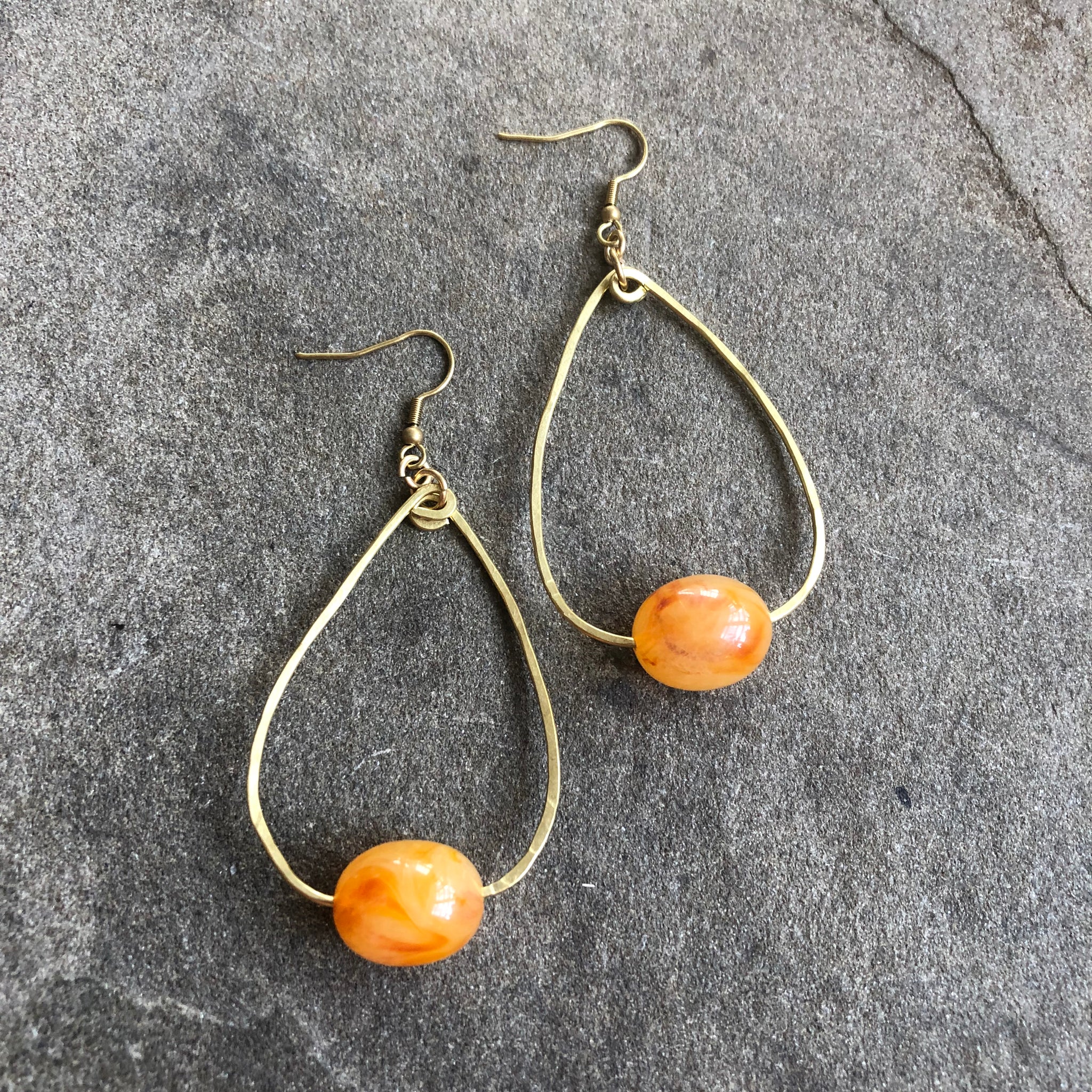 KSJ Brass Teardrop Earrings X Vintage Beads [Pop of Yellow/Orange]