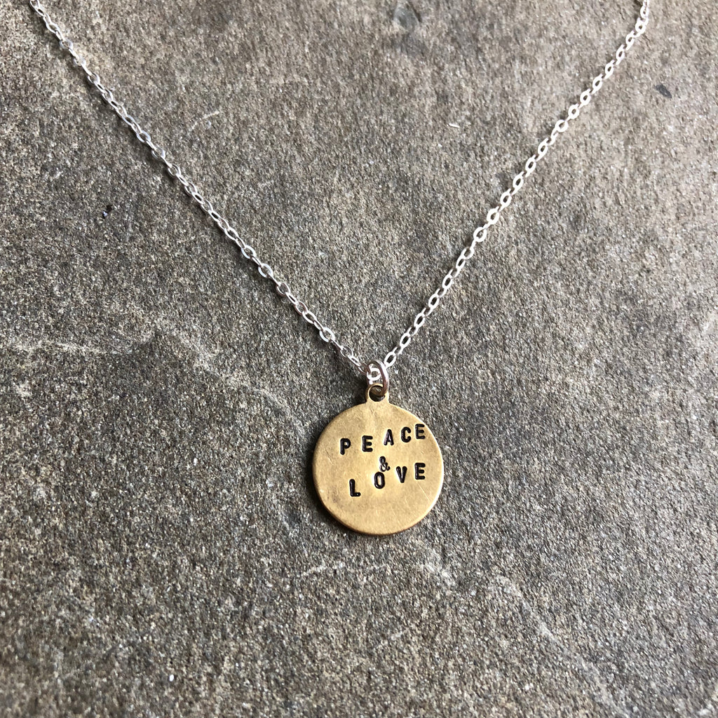 "Peace + Love" mantra necklace