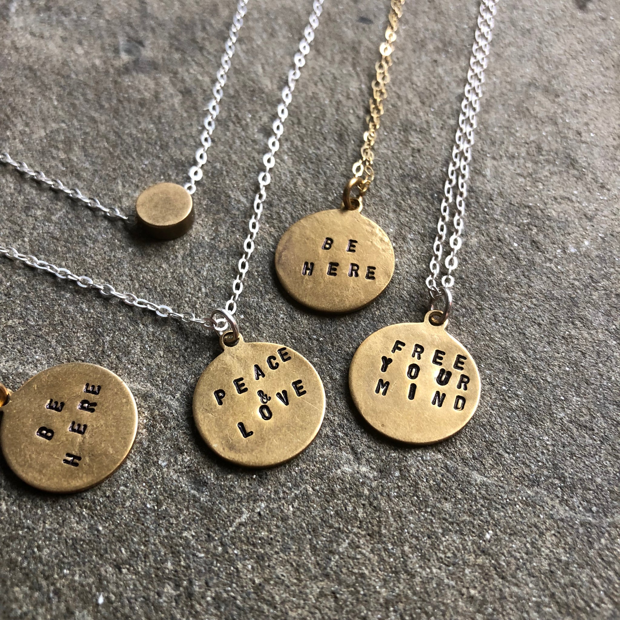 "Peace + Love" mantra necklace