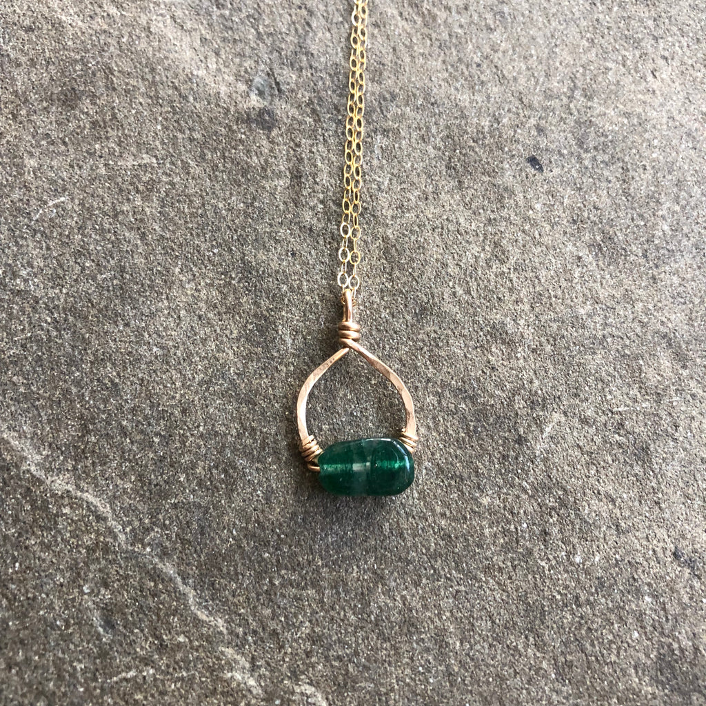 14k Gold-Filled Hoop :: Emerald Green Aventurine