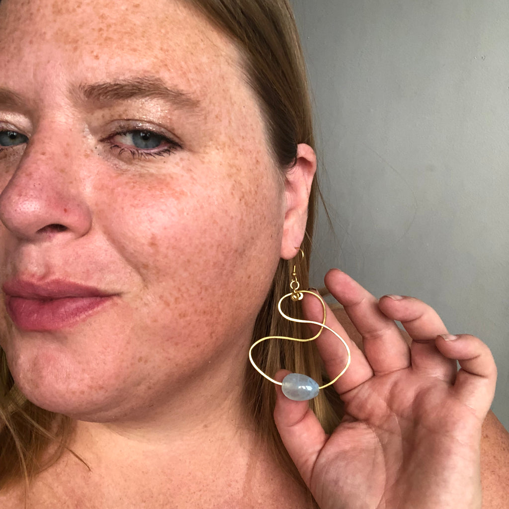 KSJ Brass Freestyle Earrings X Vintage Beads [Sky Blue]