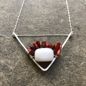 Milky Quartz + Red Jasper Phoenix Silver Chevron