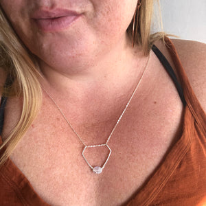Rainbow Moonstone + Silver Shield Necklace