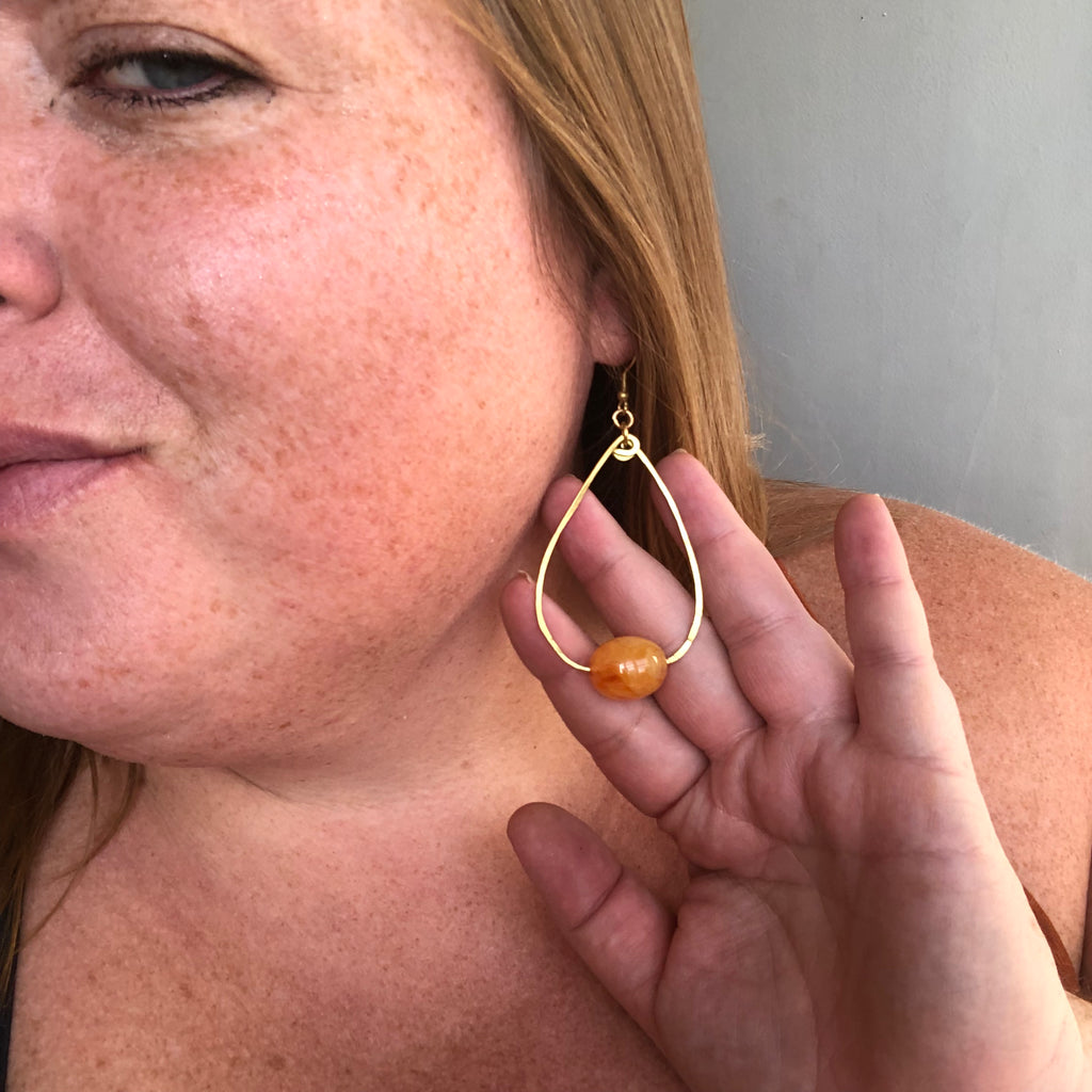 KSJ Brass Teardrop Earrings X Vintage Beads [Pop of Yellow/Orange]