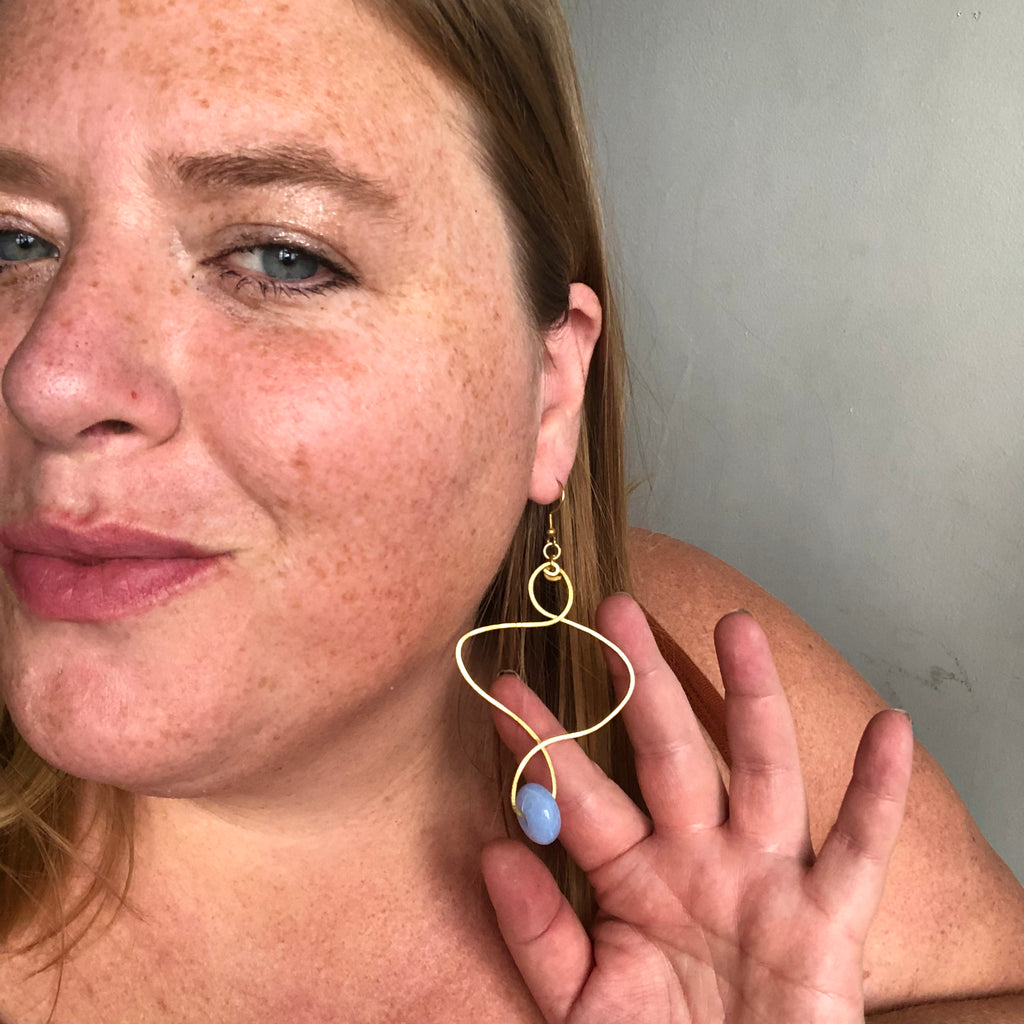 KSJ Brass Freestyle Earrings X Vintage Beads [Bright Blue]