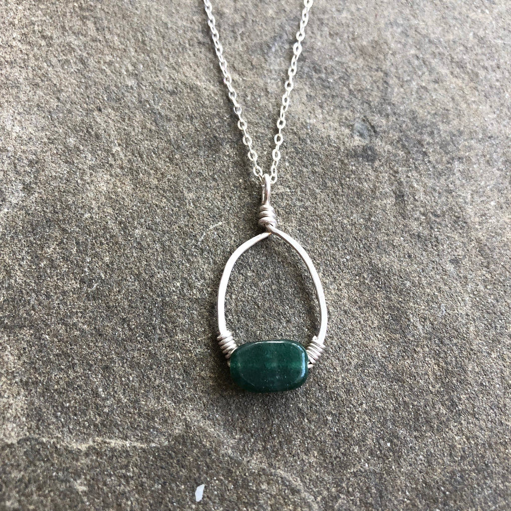 Sterling Silver Hoop :: Emerald Green Aventurine
