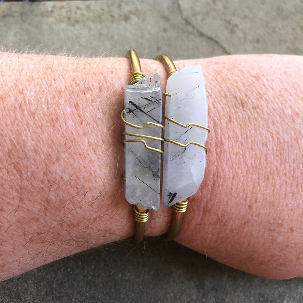 Black Rutilated Quartz Crystal Cuff [White]