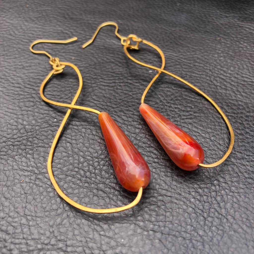 KSJ Brass Freestyle Earrings X Vintage Beads [Carnelian Orange]