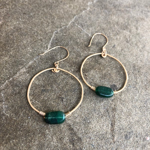 Gold + Emerald Aventurine Hoops