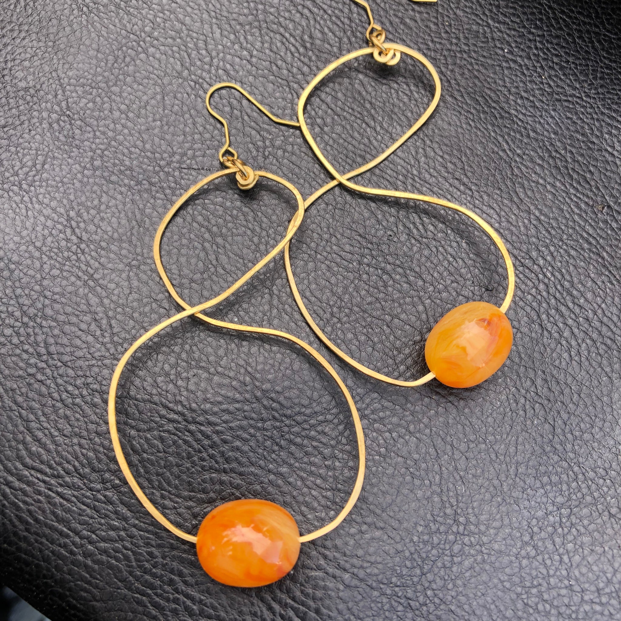 KSJ Brass Freestyle Earrings X Vintage Beads [Pop of Yellow/Orange]