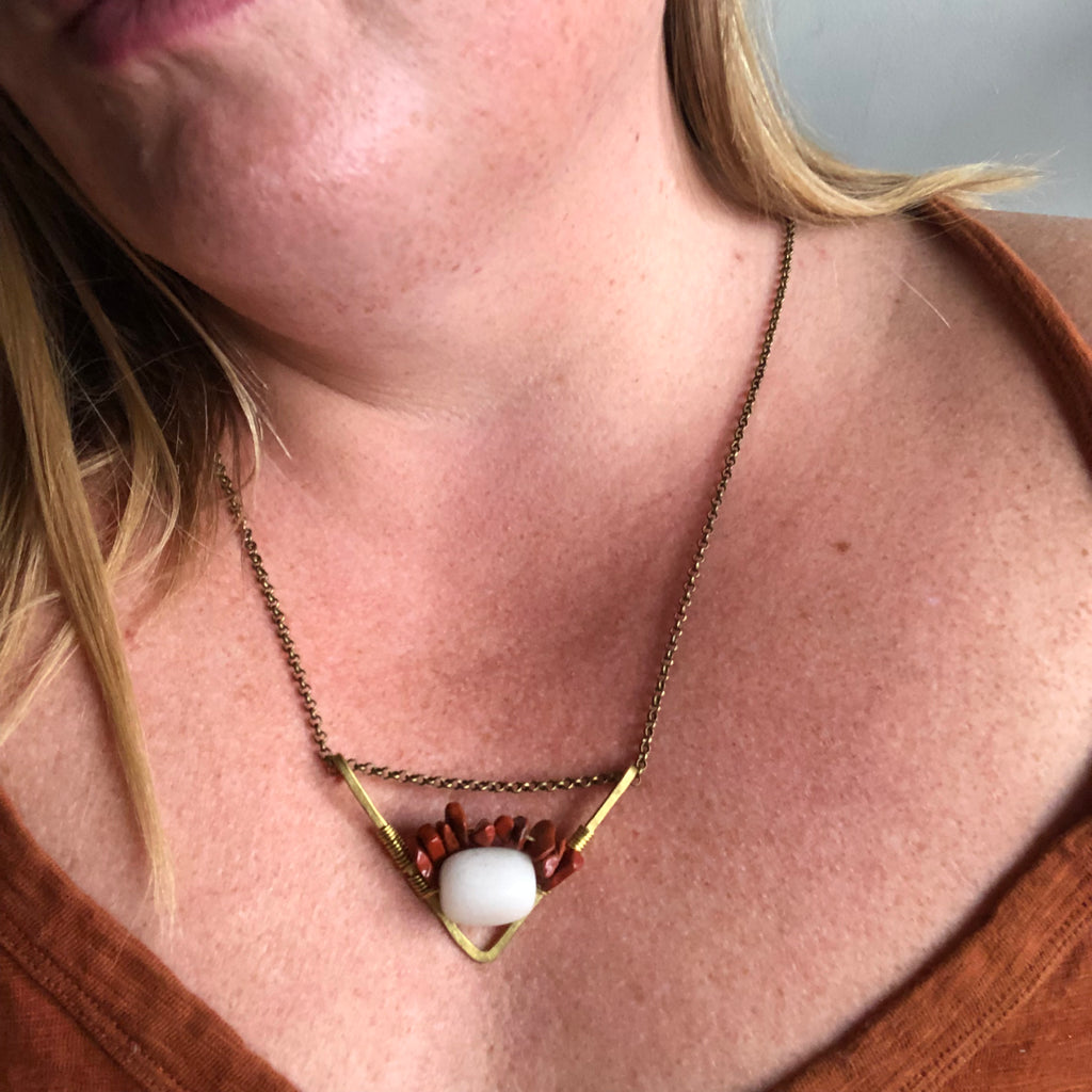 Milky Quartz + Red Jasper Phoenix Chevron