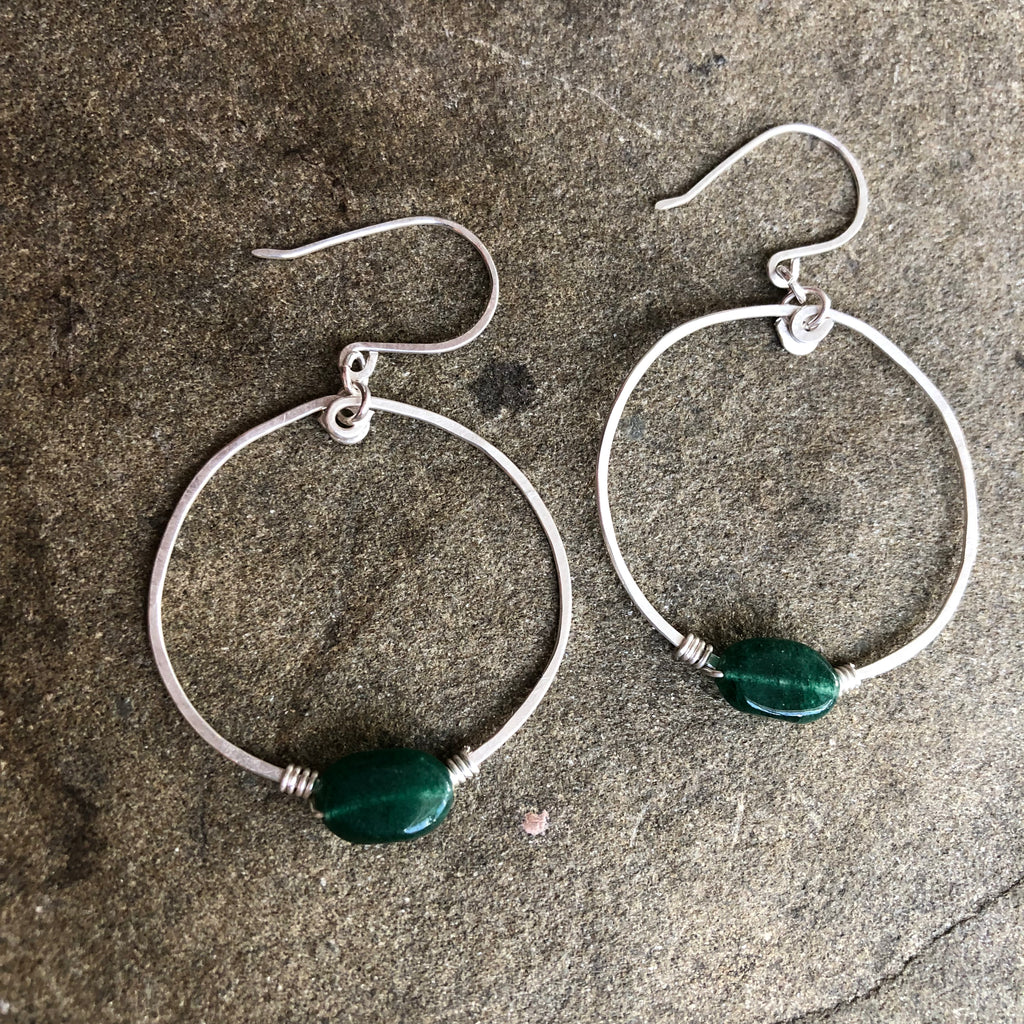 Sterling + Emerald Aventurine Hoops