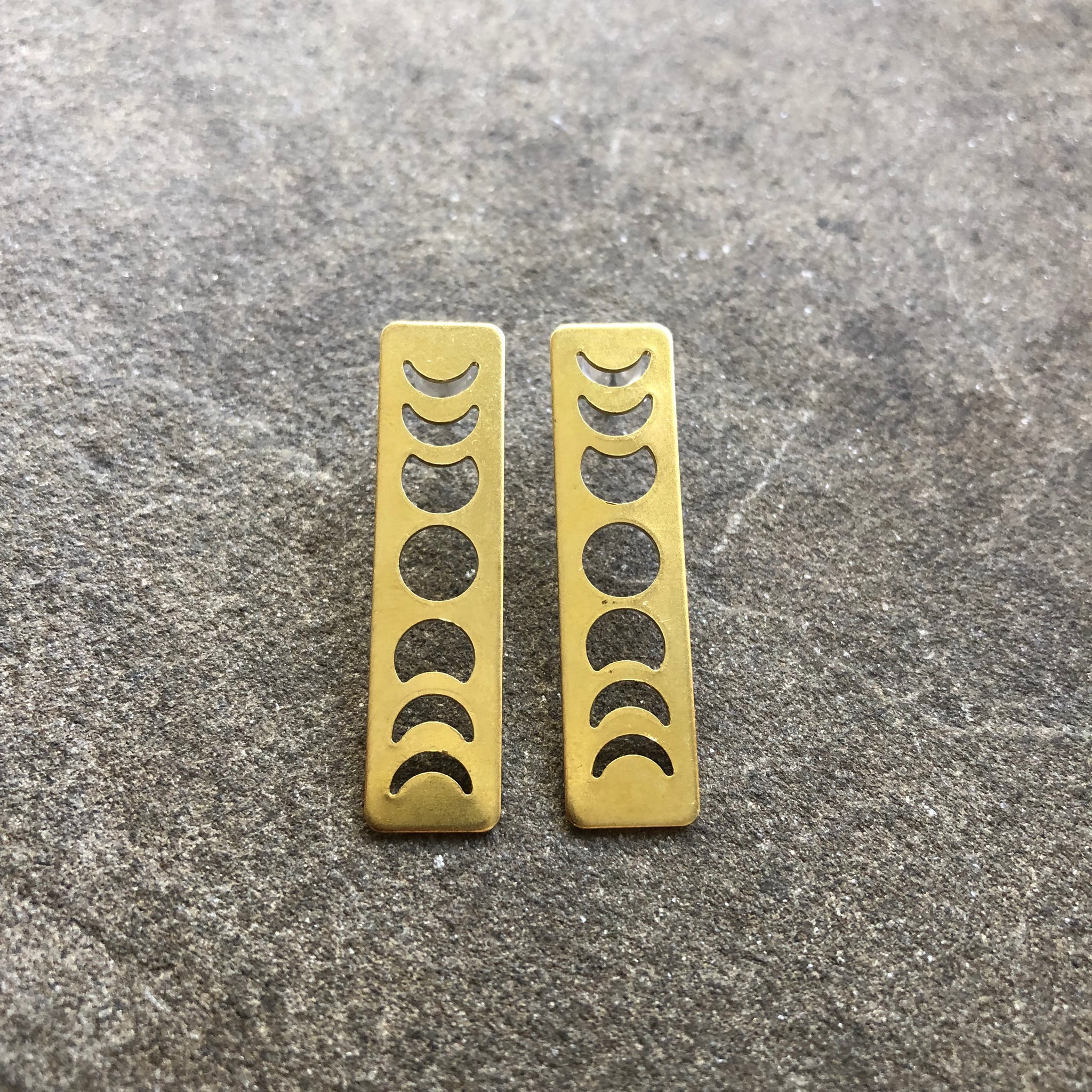 Brass Phases of the Moon Stud Earrings
