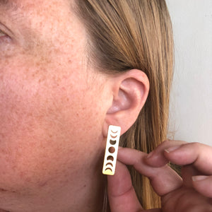 Brass Phases of the Moon Stud Earrings
