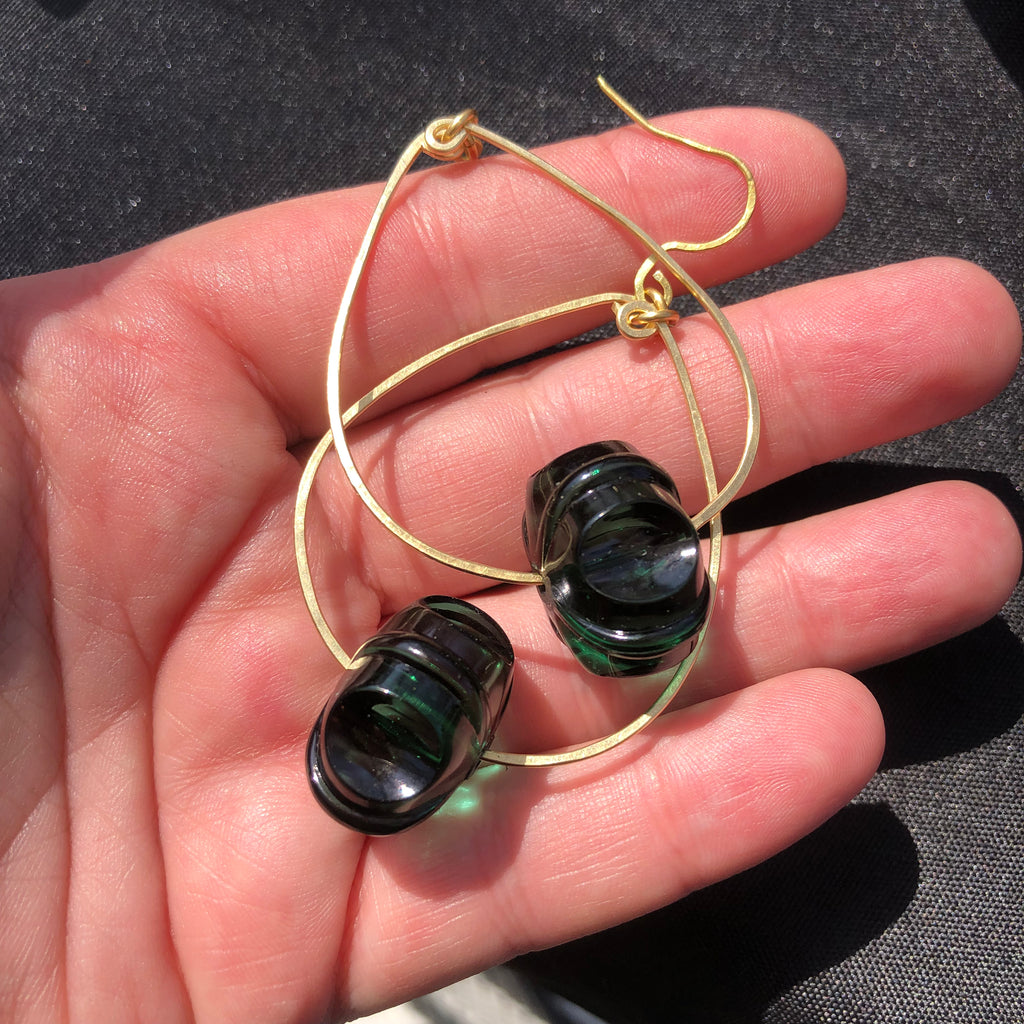 KSJ Brass Hoops X Vintage Beads [Emerald Green]