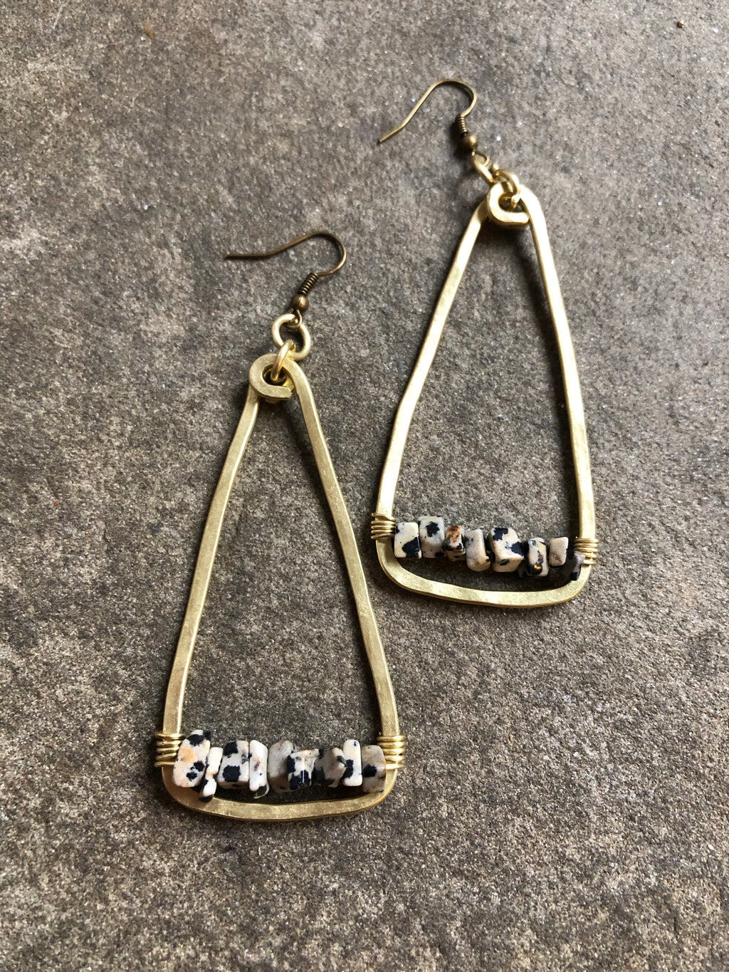 Dalmatian Jasper + Brass Triangle Earrings